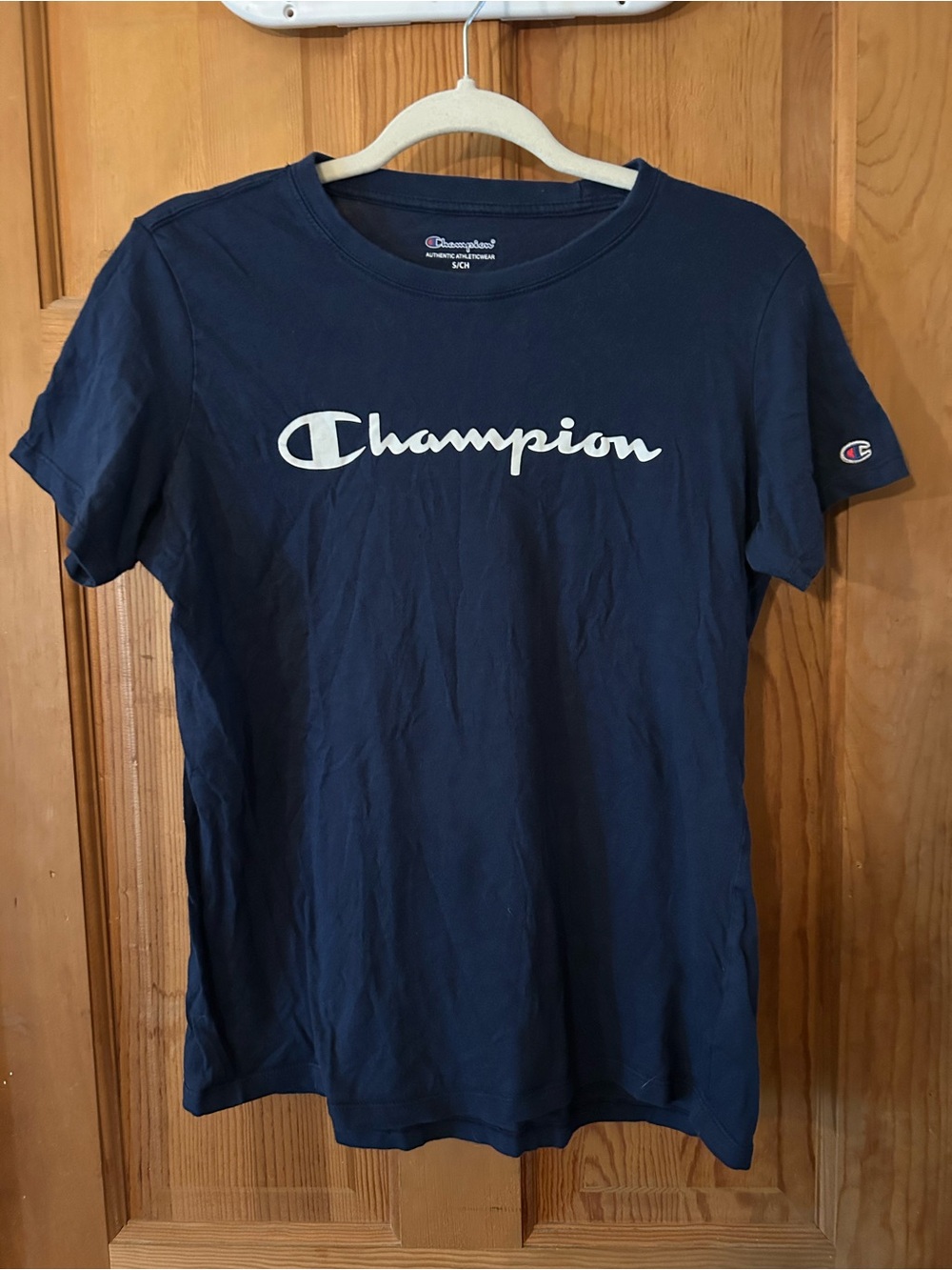 Champion Navy Short-Sleeve Logo Tee with White Script